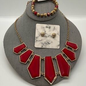 Gold Tone Earring, Necklace, and Bracelet